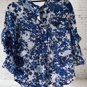 Vince Camuto Blue Ruffled Relaxed Blouse